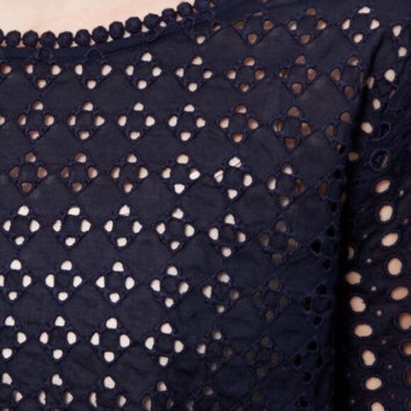 LOFT Geo Mix Eyelet Short Sleeve Navy Top - Picture 3 of 15
